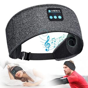 sleep headphones wireless, anbokai bluetoth headset sports headband mask with memory foam ear or eye cups, adjustable strap, 10h playtime, built-in mic, clear calls earphones for side sleeping workout