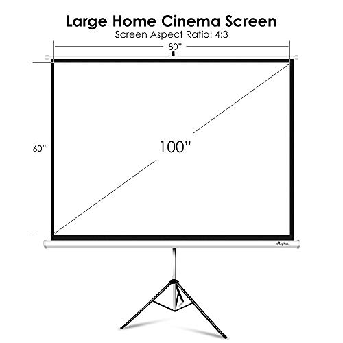 Projector Screen with Stand, ELEPHAS M100S 100 Inch 4: 3 4K HD Projection Movie Screen with Tripod Stand for Home Theater, Indoor Outdoor Pull Down 1.Gain Wrinkle-Free, 160° Viewing Angle