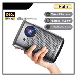 Halo Mini Portable Projector Screenless TV with 17100mAh Battery 1080P Full HD Android 9.0 3D Home Cinema 800Ansi Lumens ( Color : Halo )