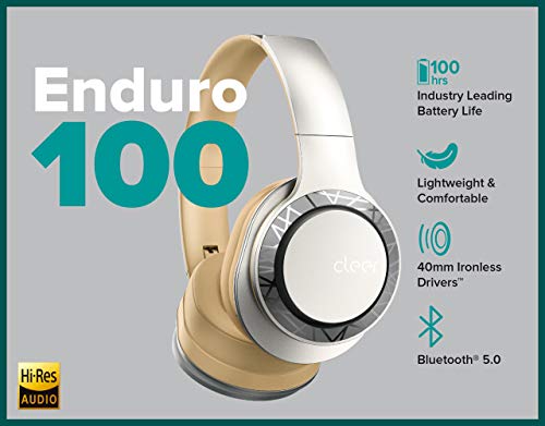 Cleer Audio Enduro 100 Wireless Bluetooth Headphone - Over Ear Fast Charging Lightweight, Podcasting 100Hr Long Battery | Full Charge 4 Day Playback, Play Music & Take Calls Ironless Driver (Sand)