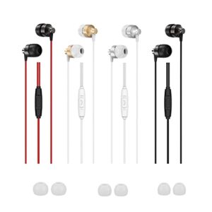 gadget.cool 4 pack in-ear headphones with microphone and extra ear tip replacements, balance and clear sound quality, hands-free call, comfortable fit, for iphone smart mobile phone tablet laptop