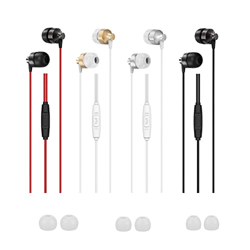 GADGET.COOL 4 Pack in-Ear Headphones with Microphone and Extra Ear Tip Replacements, Balance and Clear Sound Quality, Hands-Free Call, Comfortable Fit, for iPhone Smart Mobile Phone Tablet Laptop