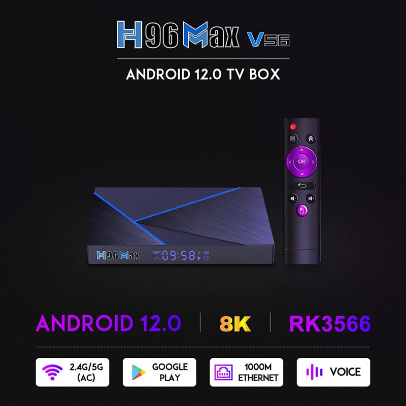 Android 12.0 TV Box, H96 MAX V56 8GB RAM 64GB ROM Rockchip RK3566 2.4G/5G Dual WiFi H.265 8K Ultra HD Media Player with i8 Keyboard