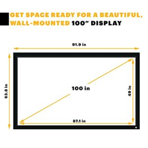 KODAK Projector Screen | 100” Fixed Frame Home Projection Screen with Black Velvet Frame, Durable PVC & Wall Mount Kit | 160° View Angle, 16:9, 1.1, Full HD 4K 8K & Active 3D Ready for Movies & Gaming