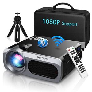 wifi bluetooth projector, zerosky 8000l hd video projector, 1080p and ios/android supported, portable home movie projector compatible with pc/ps4/tv stick
