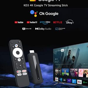 KD3 Google TV OS Android 11.0 Netflix 4K Video YouTube Streaming TV Stick AV1 Supported 2GB RAM 8GB ROM Google Assistant Free OTG Cable