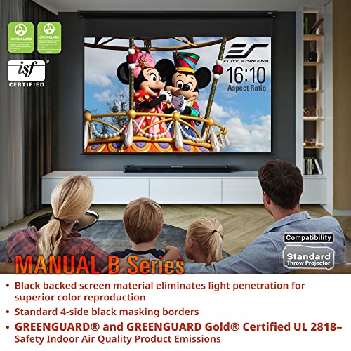 Elite Screens Manual B, 135-INCH Manual Pull Down Projector Screen 16:9 Diag 4K 8K 3D Ultra HDR HD Ready Home Theater Movie Office Presentation Projection Screen, M135H