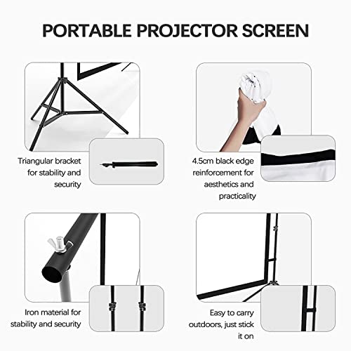 Projector Screen and Stand, Portable 16:9/4:3 HD 4K Movie Screen, with Carry Bag & Tripod Manual Wrinkle-Free Design, for Party Cinema and Camping,150in