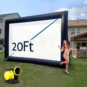 tkloop 20 ft inflatable movie screen for outdoor use blow up projector screen – includes inflation fan, tie-downs and storage bag – supports front and rear projection