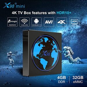 Android TV Box 11.0, 2022 Newest Android TV Box 4GB 32GB Amlogic S905W2 Support 2.4G/5.8G WiFi Bluetooth 4.2 Ethernet LAN 3D 4K HDR Android Box Smart TV Box