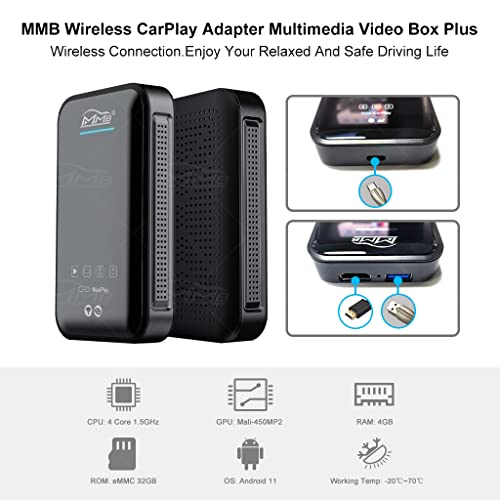 Smart World Company MMB 11.0 Android OS Video Streaming Adapter for Carplay and Android Auto Media interfaces enables app Download Music Video Navigation USB Type-C HDMI