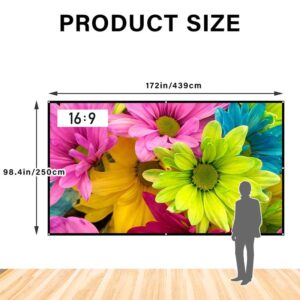 Japard Outdoor Projection Screen 200 Inch, Large Hanging Projection Screen Indoor, 16:9 4K Front & Rear Projection, Hand-Washable Office Home Theater Hooks & Ropes Included, Projector Screen Portable