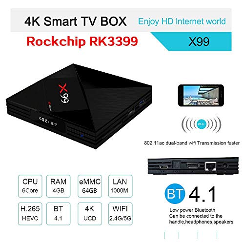 X99 4GB 64GB Rockchip RK3399 Android 7.1 TV Box 2.4 G&5G Dual WiFi BT4.0 1000M LAN USB3.0 Type-c Media Player with Wireless Mini Backlit Keyboard