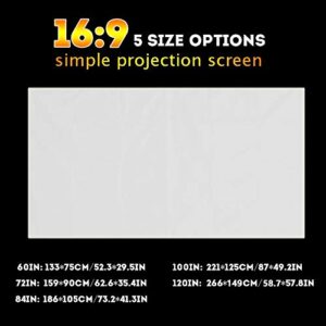 LLAMN 16:9 3D Wall Mounted Projection Screen 60/72/84/100/120 inch Projector Screen Fiber Canvas Curtain for Home Theater ( Size : 72 inch )