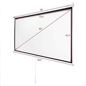 FMOGE Portable Folding 84 Inch 16:9 Manual Pull Down Projector Warp Knitted White Plastic Projection Screen Home Theater Movie
