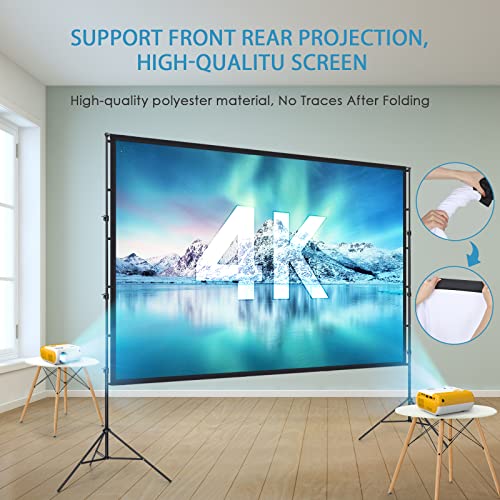 Projector Screen and Stand, LEORFI Outdoor Indoor 120 Inch Projector Screen with Stand, Portable Movie Projection Screen Pull Down 16:9 4K Full HD Support Height Adjustable for Home Theater Camping