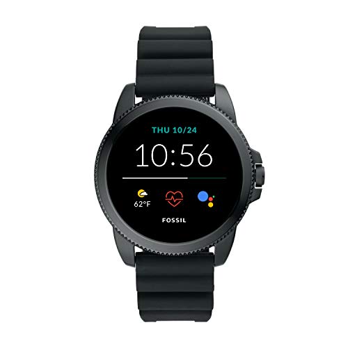 Fossil 44mm Gen 5E Stainless Steel and Silicone Touchscreen Smart Watch with Heart Rate, Color: Black (Model: FTW4047)