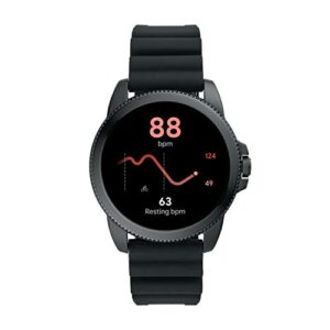 Fossil 44mm Gen 5E Stainless Steel and Silicone Touchscreen Smart Watch with Heart Rate, Color: Black (Model: FTW4047)