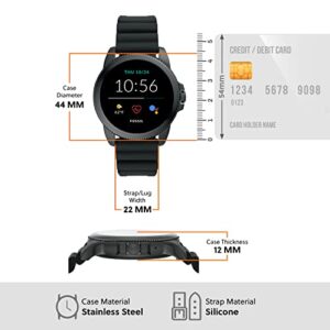 Fossil 44mm Gen 5E Stainless Steel and Silicone Touchscreen Smart Watch with Heart Rate, Color: Black (Model: FTW4047)