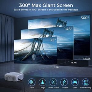 Projector with WiFi and Bluetooth, Projector, 5G WiFi Native 1080P 9500L 4K Supported, Outdoor Portable Projector with Screen, Home Theater Projector for HDMI/USB/PC/TV Box/iOS & Android Phone