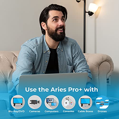 Nyrius Aries Pro+ Wireless HDMI Video Transmitter & Receiver to Stream 1080p Video up to 165' from Laptop PC Cable Box Game Console DSLR Camera to a TV Projector or Screen with USB C to HDMI Adapter