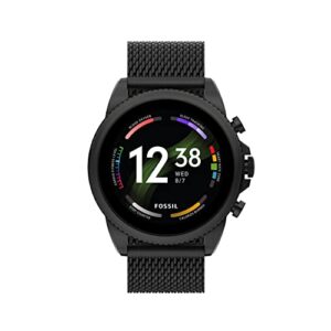 fossil unisex gen 6 44mm stainless steel mesh touchscreen smart watch, color: black (model: ftw4066v)