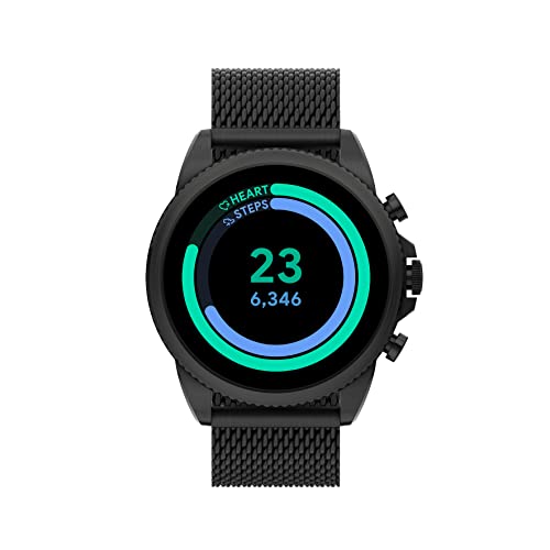 Fossil Unisex Gen 6 44mm Stainless Steel Mesh Touchscreen Smart Watch, Color: Black (Model: FTW4066V)