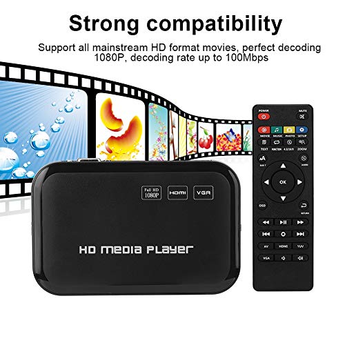 HDMI Video Player,Mini 1080P HDMI Video Player VGA AV Video Media Player TV Box HD Video Player 100-240V for Car(US)