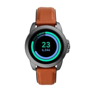 Fossil 44mm Gen 5E Stainless Steel and Leather Touchscreen Smart Watch, Color: Smoke, Brown (Model: FTW4055V)