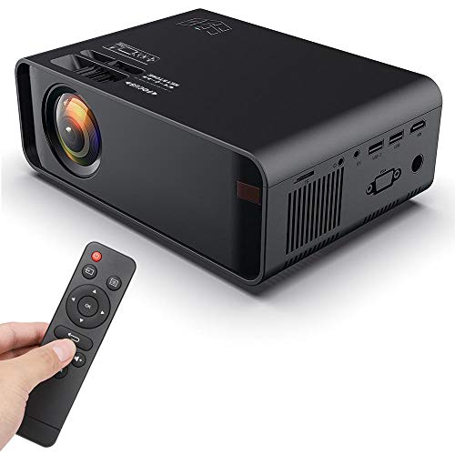 ASHATA Video Projecto,Mini Portable LED 4K 1080P Smart Projector ,HD LED 3D Video Projector HDMI USB VGA AV Home Theater Projector 480P Standard Version 110-240V (Black )