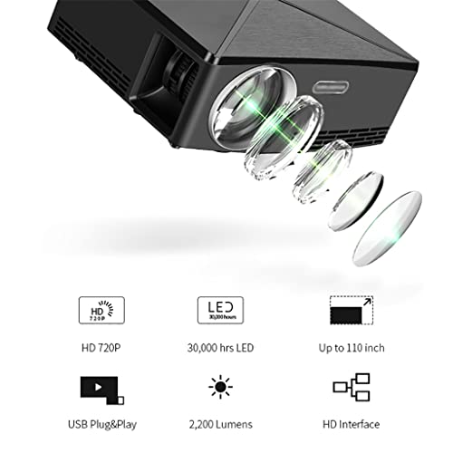 DROOS LED Mini Projector WiFi Portable USB VGA AV HDMI Home Theater Projector (Color : C80UP-Black, Size : 19 x 16 x 7 cm) (C80 bl(projectors)