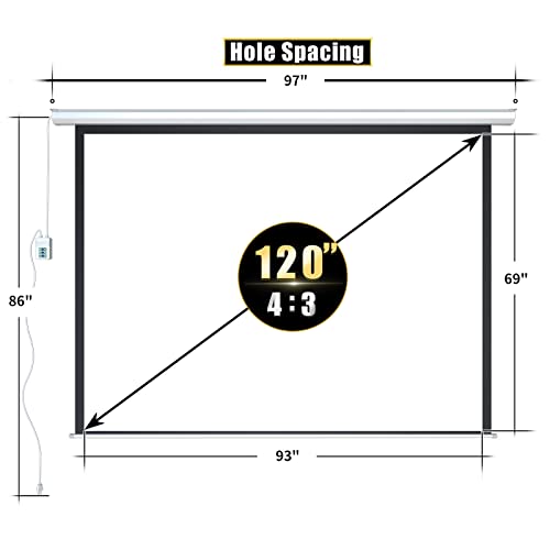Aoxun Motorized Projector Screen Pull Down with Remote Control 120 inch Electric 4:3 Projection Screen,Video Projection Screens-White