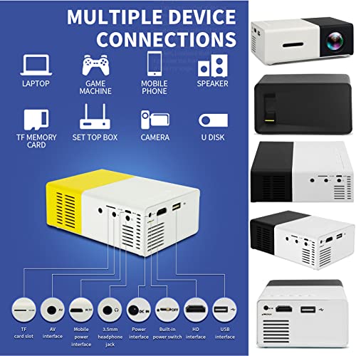 LED Home HD Mini Portable Micro Projector Projector, Mini Projector, New YG300 Portable Projector Full HD1080P Multi Interface Home Entertainment TV Movie Projector with HDMI/USB Kids Gifts (Yellow)