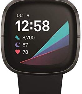 Fitbit Sense Health & Fitness Smartwatch W/ GPS, Bluetooth Call/Text, Heart Rate SpO2, ECG, Skin Temperature & Stress Sensing (S & L Bands, 90 Day Premium Included) International Version (Graphite)