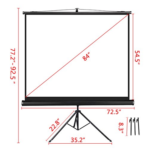 Finefurniture Portable HD Projector Screen with Tripod Stand,84 inch Diagonal 4:3 Outdoor Indoor Home Theater Projection Screens Foldable and Wrinkle-Free…