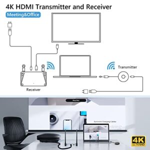 Wireless HDMI Transmitter and Receiver, Wireless HDMI 4k Extender Kit, HDMI Dongle Adapter Support 4K@30Hz,Support 2.4/5GHz for Streaming Video/Audio from Laptop,Smartphone to HDTV/Projector-Gray