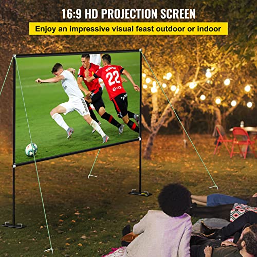 VEVOR Outdoor Movie Screen w/ Stand 80" Portable Movie Screen 16:9 HD Wide Angle Outdoor Projector Screen Easy Assembly Portable Projector Screen w/ Storage Bag Projector Screen Stand for Outdoor Use