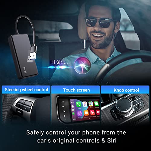 TUNAI Dragonfly Wireless CarPlay Adapter for Apple iPhone, Car Play Dongle for Factory OEM Wired CarPlay Cars, Bluetooth Magic Box Plug & Play, Auto Reconnect, Online Update, USB A &Type C Compatible