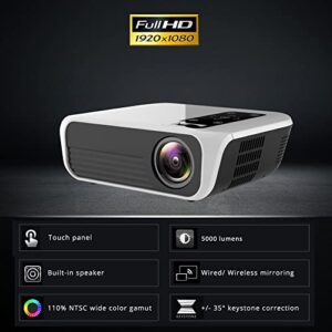 PHAVEA Portable Android Movie Projector, WiFi Bluetooth, 5000 Lumens, Keystone Correction&Zoom, Sync Screen Supported, HDMI USB for Home Cinema&Outdoor Movies