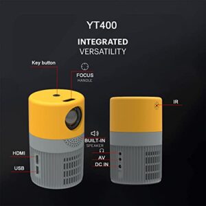 Portable Mini Movie Projector, HD Home Theater Projector Built-in Speaker Compatible with HDMI, USB, Laptop, Computer Small Projectors for Bedroom Outdoor Video Projector (Yellow)