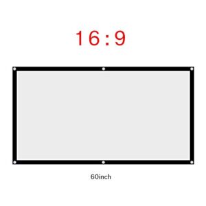 16:9 white projection screen, 60 to 120 inch portable foldable non crease projector curtain, front/back projection for outdoor camping movie, open air cinema, home theater(60 ins)