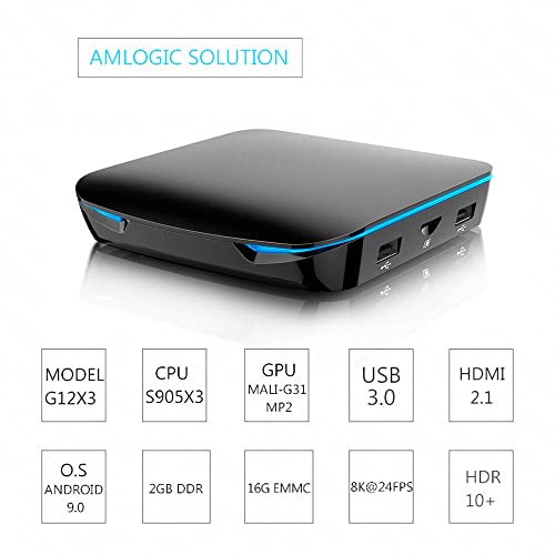 Android 9.0 TV Box 2GB 16GB, Smart TV Box with Amlogic S905X3 Ethernet 100M 2.4G 5G WiFi BT 4.2 USB 3.0 Support Ultra HD 1080P 4K 8K HDR 10