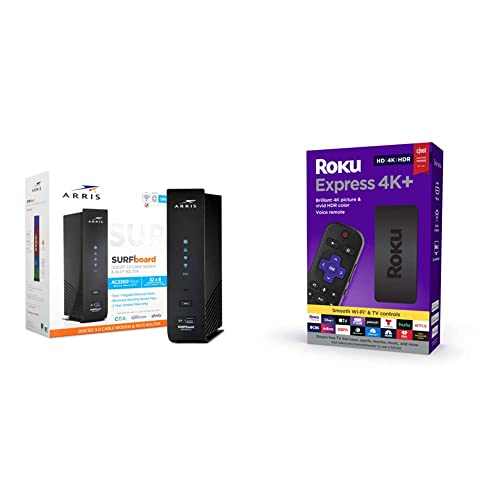 ARRIS Surfboard SBG7600AC2 DOCSIS 3.0 Cable Modem & AC2350 Dual-Band Wi-Fi Router, Approved for Cox, Spectrum, Xfinity & Others (Black) & Roku Express 4K+ 2021 | Streaming Media Player HD/4K/HDR