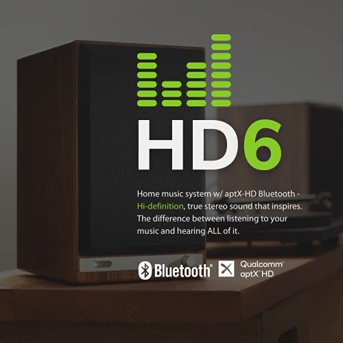Audioengine HD6 150W Powered Bookshelf Stereo Speakers | Home Music System w/aptX HD Bluetooth, AUX Audio, Optical, RCA, 24-bit DAC (Walnut)