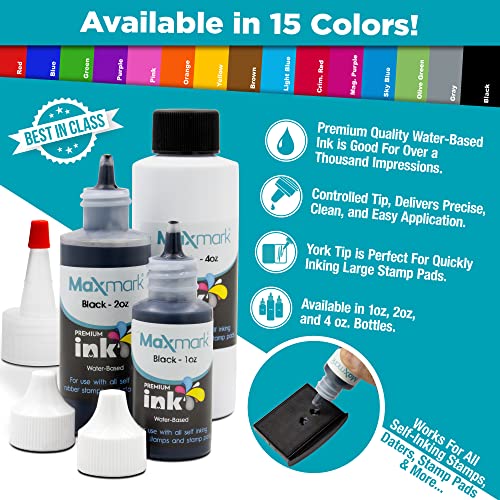 MaxMark Premium Refill Ink for self Inking Stamps and Stamp Pads, Black Color - 2 oz.