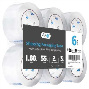 art3d 6 rolls carton sealing tape heavy duty, clear packing tape, 1.88″ x 55 yds, 2 mil thick