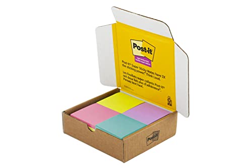 Post-it Super Sticky Notes, 3x3 in, 24 Pads/Pack, 70 Sheets/Pad, Amazon Exclusive Bright Color Collection, Aqua Splash, Acid Lime, Tropical Pink and Iris Infusion