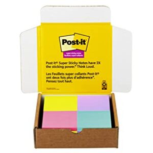 Post-it Super Sticky Notes, 3x3 in, 24 Pads/Pack, 70 Sheets/Pad, Amazon Exclusive Bright Color Collection, Aqua Splash, Acid Lime, Tropical Pink and Iris Infusion