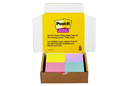 Post-it Super Sticky Notes, 3x3 in, 24 Pads/Pack, 70 Sheets/Pad, Amazon Exclusive Bright Color Collection, Aqua Splash, Acid Lime, Tropical Pink and Iris Infusion