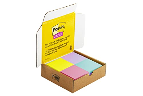 Post-it Super Sticky Notes, 3x3 in, 24 Pads/Pack, 70 Sheets/Pad, Amazon Exclusive Bright Color Collection, Aqua Splash, Acid Lime, Tropical Pink and Iris Infusion